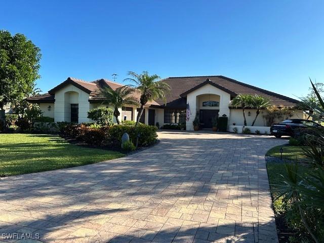 ranch-style home with a front yard