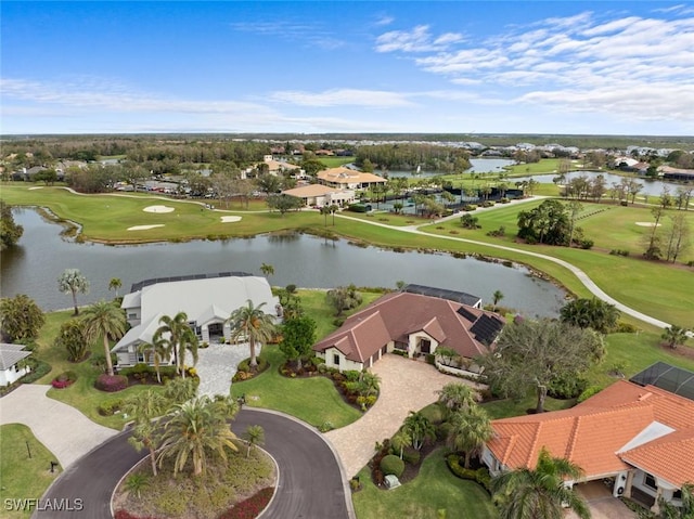 aerial view with a water view