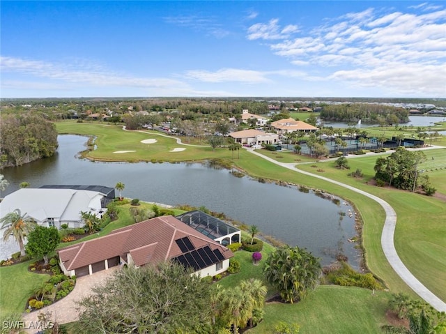 aerial view with a water view