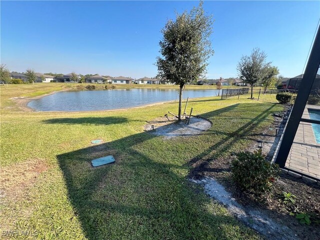 view of yard with a water view