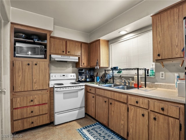 kitchen with sink and white electric stove