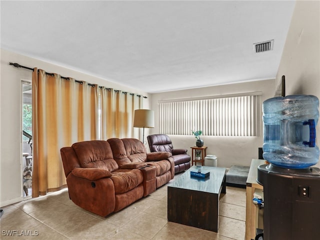 living room featuring light tile patterned floors