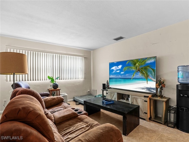 living room featuring light tile patterned floors