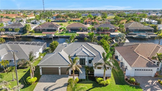 aerial view with a water view