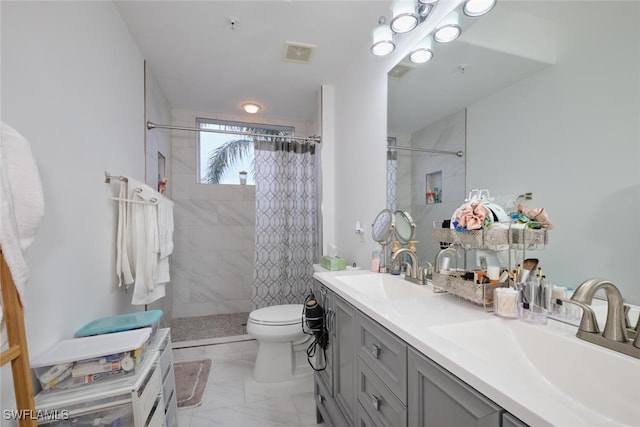 bathroom with vanity, toilet, and walk in shower