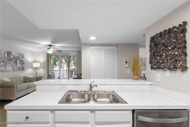 kitchen with dishwasher, sink, and ceiling fan