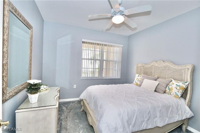 bedroom featuring ceiling fan and carpet flooring