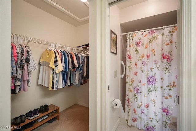 bathroom with a shower with shower curtain