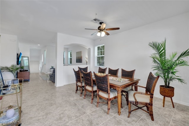 dining area featuring ceiling fan