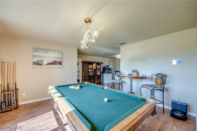 recreation room featuring hardwood / wood-style flooring and billiards