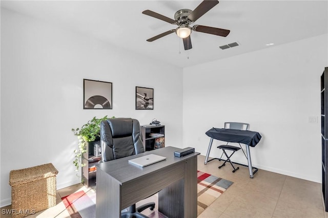 office space with ceiling fan