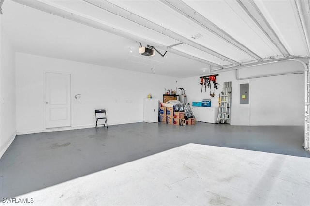 garage featuring electric panel and a garage door opener