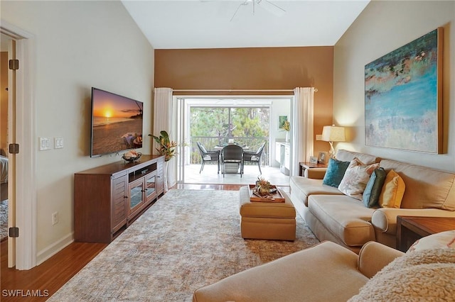 living room with hardwood / wood-style floors