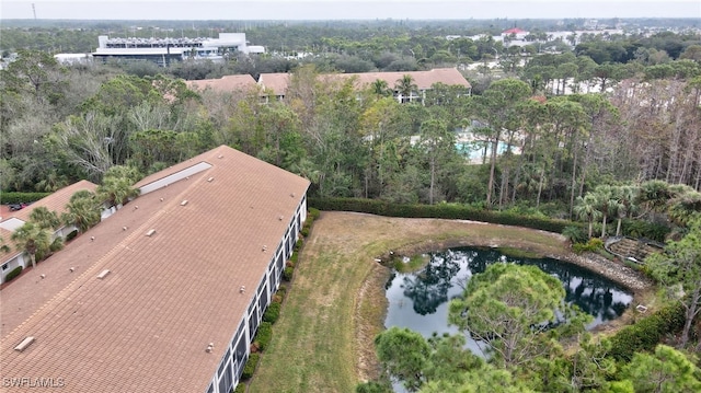 aerial view with a water view