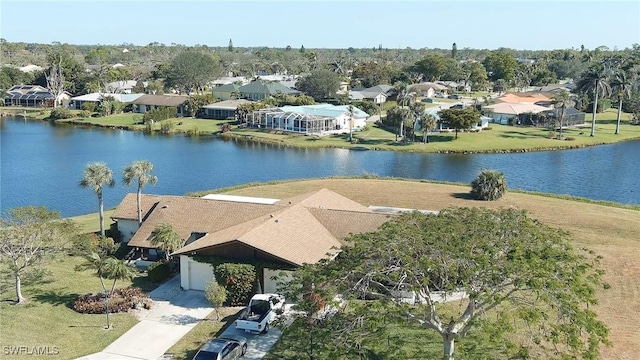 aerial view with a water view