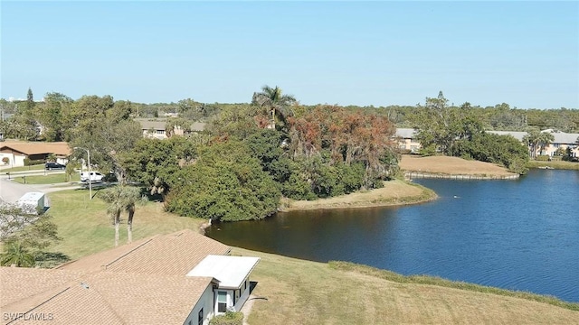 aerial view featuring a water view