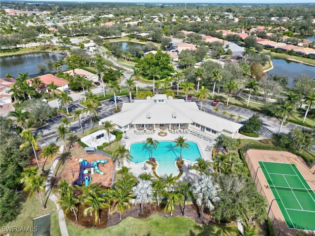 aerial view with a water view