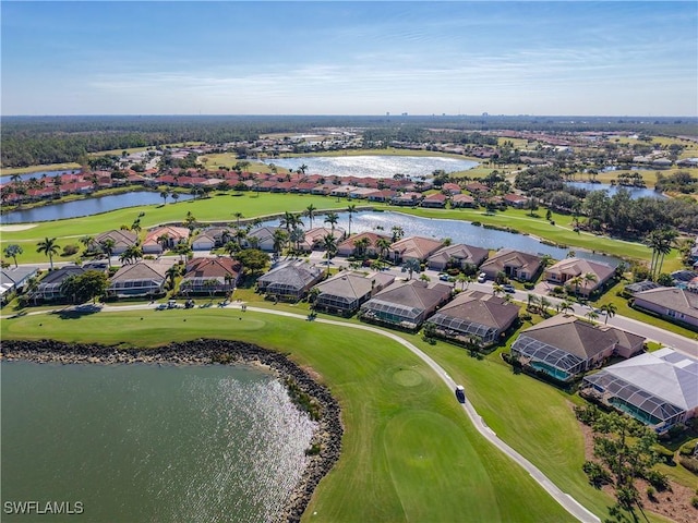 aerial view with a water view