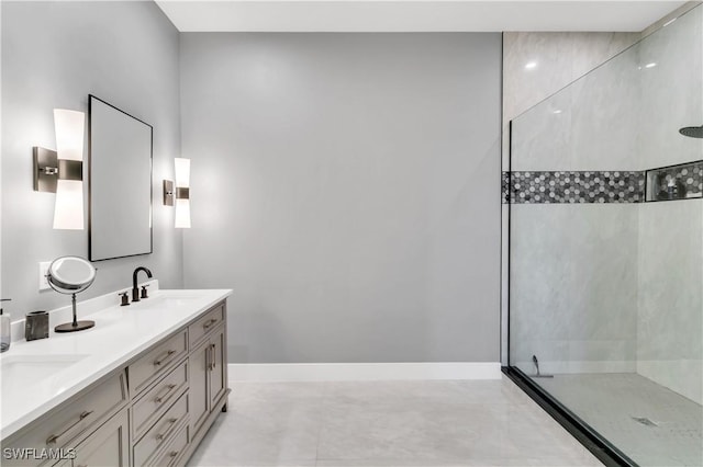 bathroom with vanity and walk in shower