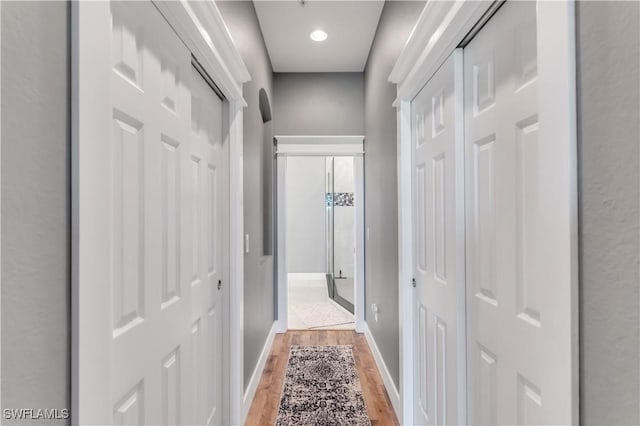 corridor featuring wood-type flooring