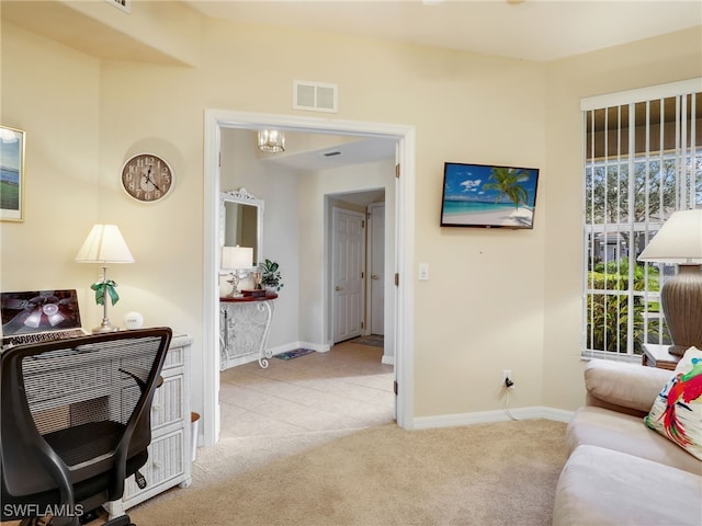 living room with light carpet