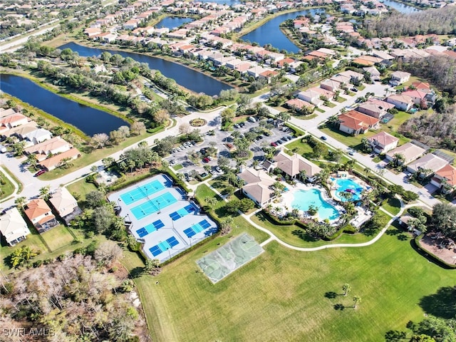 drone / aerial view featuring a water view