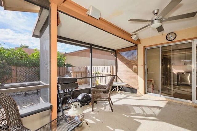 view of patio featuring ceiling fan and area for grilling