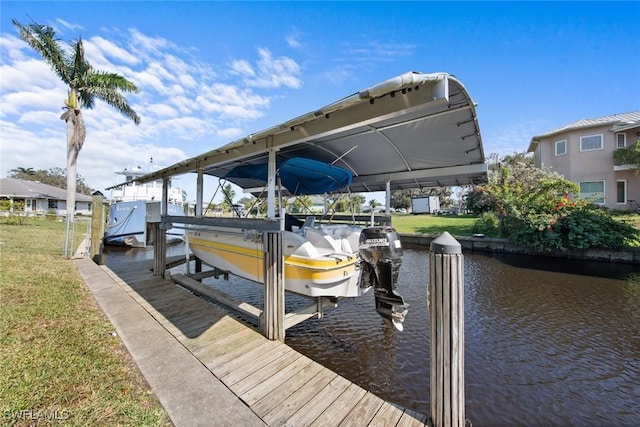 dock area with a water view