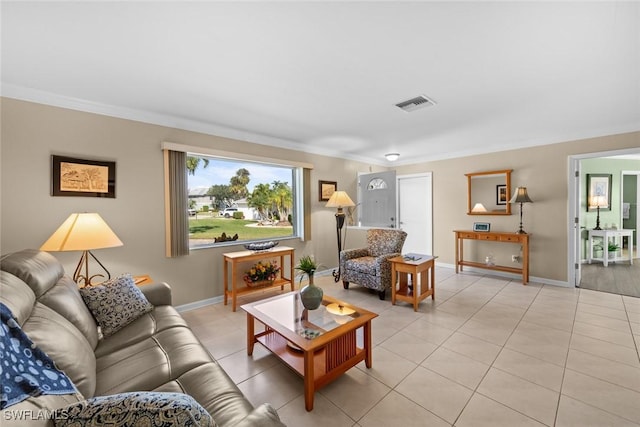 living room featuring light tile patterned floors