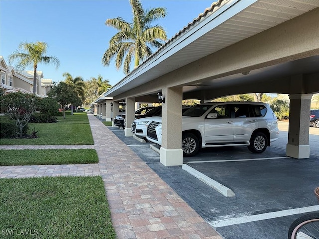 view of covered parking lot