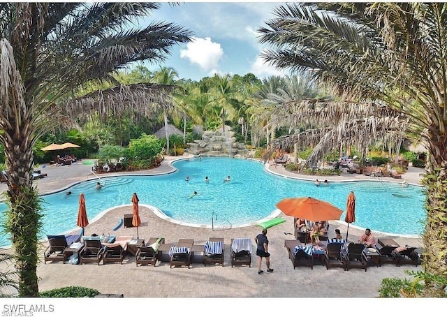 view of pool featuring a patio area