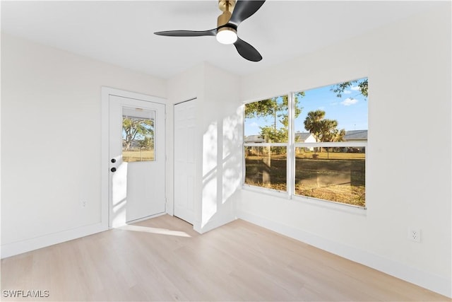 interior space featuring ceiling fan and light hardwood / wood-style flooring