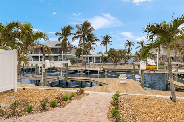 view of dock with a water view