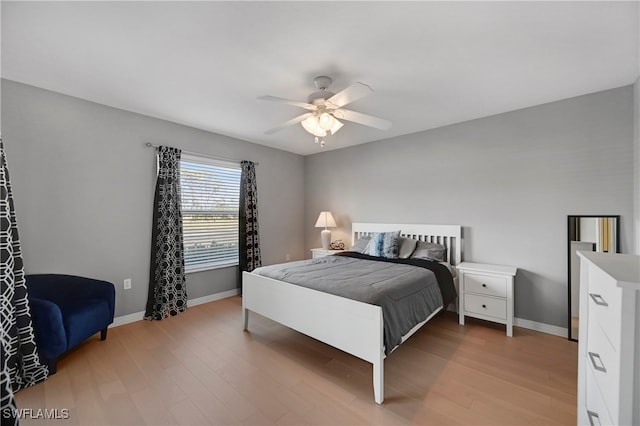 bedroom with ceiling fan and wood-type flooring