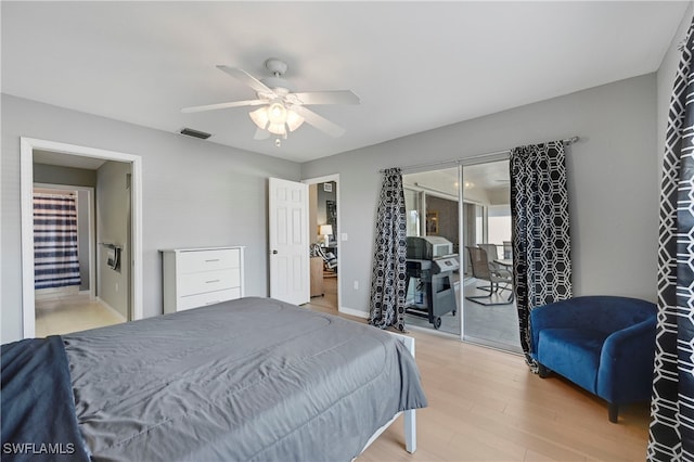 bedroom featuring hardwood / wood-style floors and ceiling fan