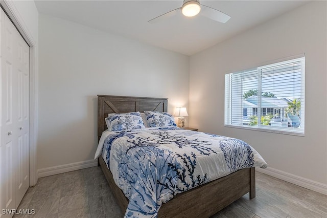 bedroom with a closet and ceiling fan