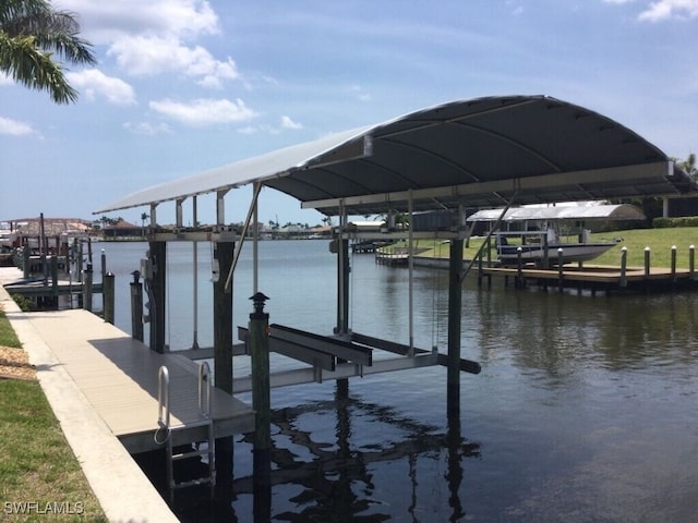 view of dock featuring a water view