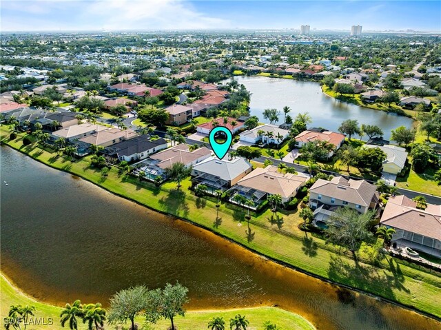 aerial view with a water view