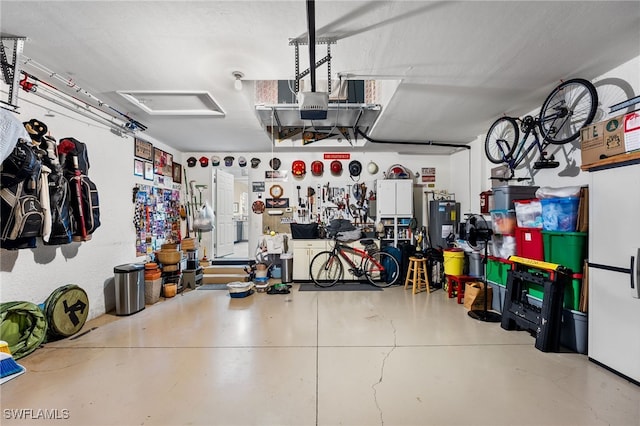 garage featuring bike storage and a garage door opener