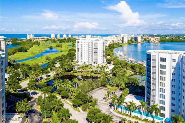 bird's eye view featuring a water view