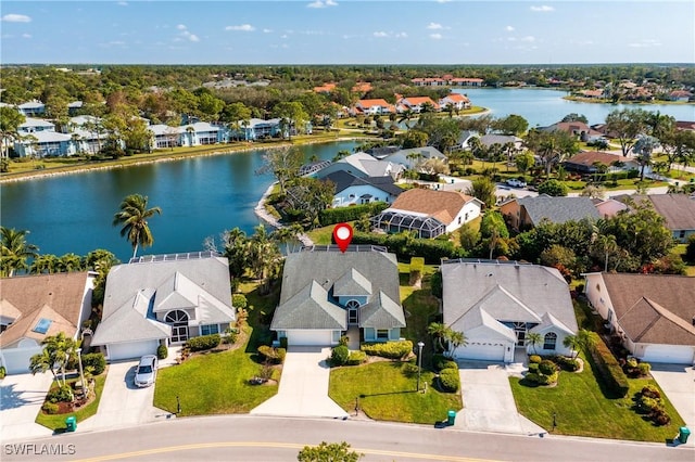 aerial view with a water view