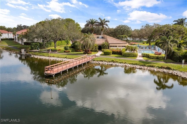 view of dock featuring a water view