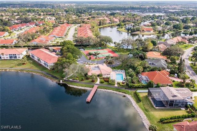 aerial view featuring a water view