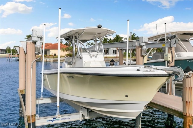 dock area featuring a water view