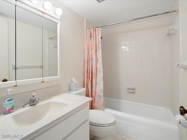 full bathroom with vanity, toilet, and shower / tub combo