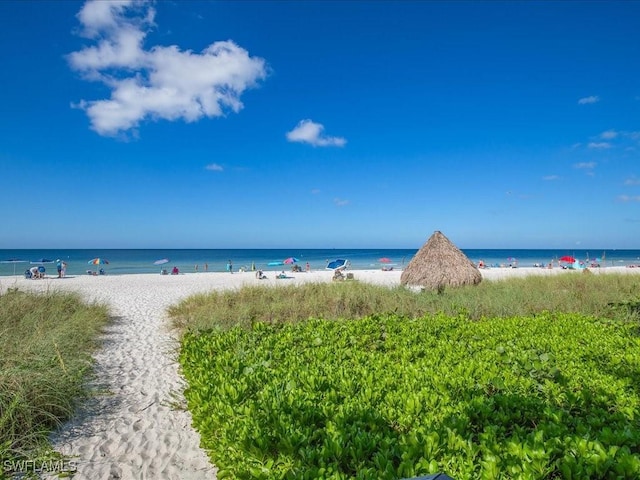 property view of water featuring a beach view