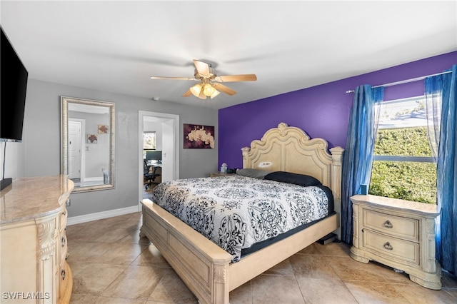 4560 Key Largo Ln, Bonita Springs, FL 34134 - bedroom featuring ceiling fan, light tile patterned flooring, and baseboards