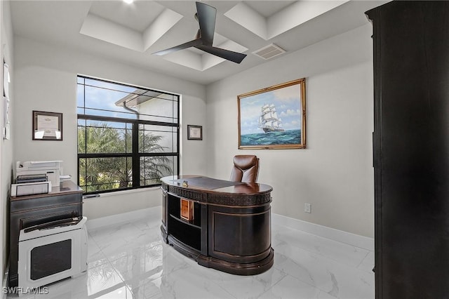 office area featuring ceiling fan