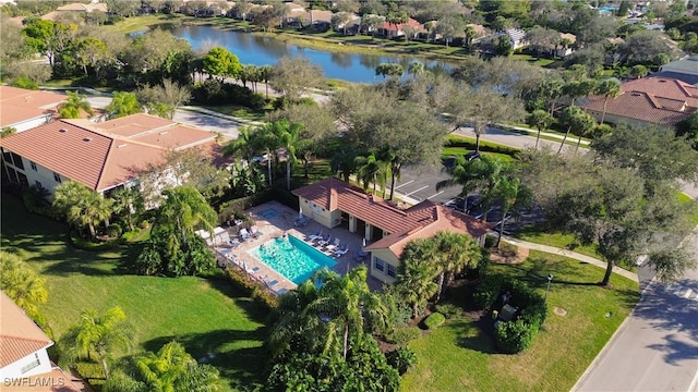 bird's eye view featuring a water view