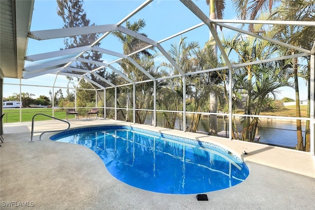 view of pool featuring a lanai and a patio area